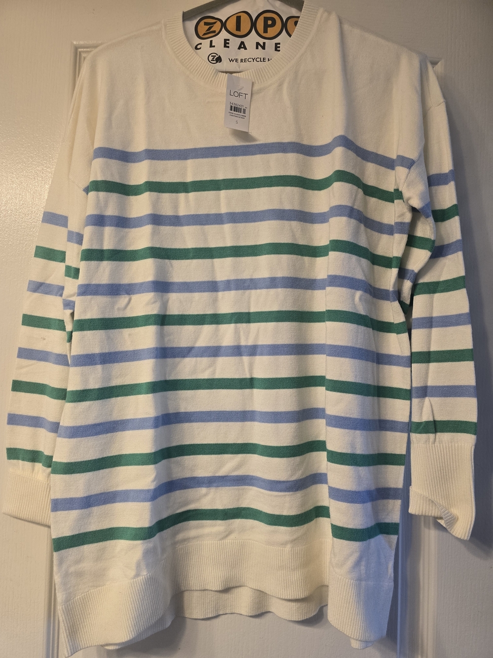 BRAND NEW - LOFT Cream Sweater with Blue and Green Stripes
